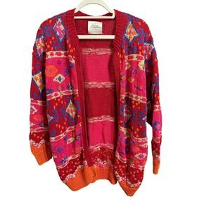 EXPRESS Handknitted Internationale Multicolor Geometric Pattern Cardigan Sweater